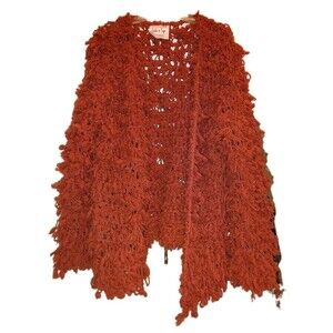 Sadie & Sage Athropologie Shaggy Loop Knit Open Front Cardigan  Rust Orange Med